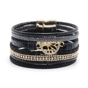 Böhmisches schwarzes mehrschichtiges Lebensbaum-Armband mit Strass und Magnetverschluss