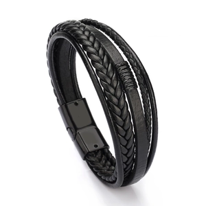 Retro Men's Multi-Layer Braided PU Leather Bracelet With Alloy Magnetic Buckle Punk Style Ethnic Wristband Jewelry Gift