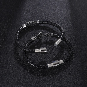 Vintage Ankerarmbänder für Herren mit geflochtenem Lederband und silbernem Magnetverschluss