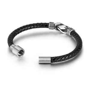 Vintage-Ankerarmband aus Edelstahl mit schwarzem handgewebtem Seil für Herren
