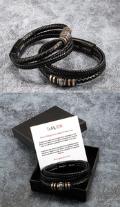 Geflochtenes Lederarmband mit graviertem Magnetverschluss und Geschenkbox Set