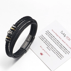 Mehrlagiges Schwarzes Geflochtenes Lederarmband Für Herren Mit Magnetverschluss Aus Edelstahl Love You Forever Gravur Schmuck Geschenk