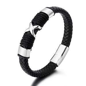 Men Woven Cowhide Leather Bracelet Stainless Steel Magnetic Clasp Punk Minimalist Hand Braid Wristband Jewelry Gift For Male