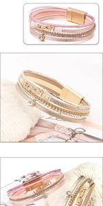 Detail eines Lederarmbands mit Strass-Infinity-Symbol und Magnetverschluss