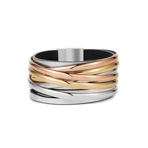 Bracelet multicouche en cuir PU avec accents métalliques et fermoir magnétique sûr