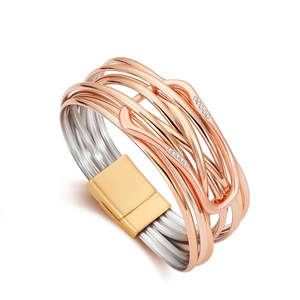 Bracelet bohème multicouche avec fils d'or rose et fermoir magnétique sécurisé