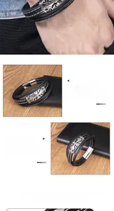 Detail eines mehrlagigen Lederarmbands mit Edelstahl-Magnetschließe und Kreuzschild-Motiv
