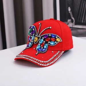 Butterfly Pattern Rhinestone Baseball Cap Fashion Outdoor Sun Hat Casual Hip Hop Style Fabric Peaked Cap For Women Accessories