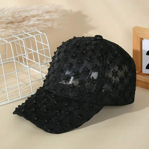 Elegant Lace Floral Baseball Cap Women Breathable Sun Protection Summer Sunshade Hat With Artificial Pearls Stylish Outdoor Accessory