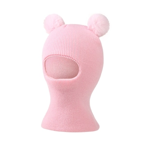 Kids Winter Balaclava Knit Hat Warm Outdoor Ear Protection Double Pom Pom Beanie For Toddlers Infants Boys Girls