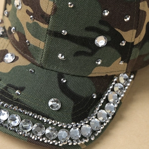 Fashionable camouflage baseball cap with sparkling rhinestones and durable canvas material