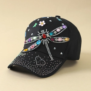 Casquette de Baseball Dragonfly en Strass pour Femme Mode Chapeau en Polyester Respirant pour Voyage Streetwear Décontracté