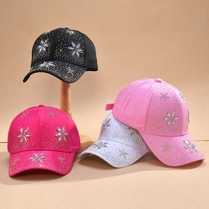Casquette de baseball mode avec fleurs en strass pour femmes en quatre couleurs variées