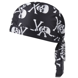 Close-up of breathable mesh fabric and skull print pattern on black cycling cap