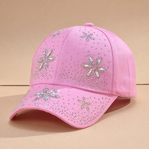 Casquette de Baseball Femme à la Mode Fleur en Strass Style Coréen Chapeau de Soleil en Tissu pour Voyage Extérieur Décontracté