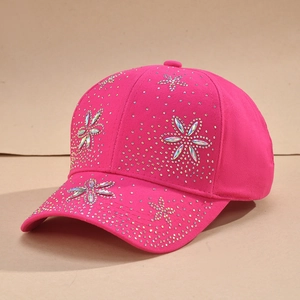 Casquette de baseball rose fushia pour femme avec motifs floraux en strass pour le soleil