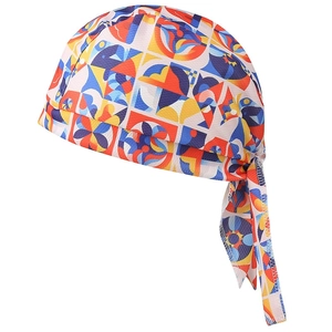 Detail of breathable quick-dry pirate hat with colorful abstract geometric pattern