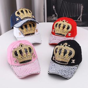 Casquette de Baseball de Luxe avec Couronne en Künstliche Perles et Strass en Denim de Coton Chapeau de Soleil avec Crâne Personnalisé pour Femme
