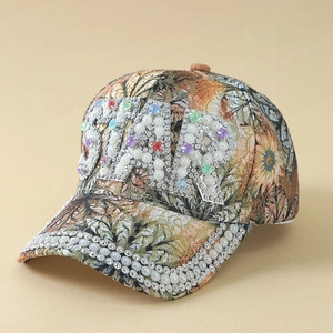 Rhinestone Artificial Pearl STAR Letter Baseball Cap Floral Printed Luxury Streetwear Fashion Adjustable Sun Hat For Women