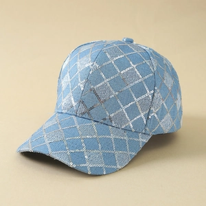 Fashion Lattice Sequin Denim Style Baseball Cap Polyester Breathable Sun Shade Curved Brim Peaked Hat For Women Men Casual Outdoor