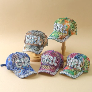 Casquettes de baseball en dentelle pour femmes avec lettrage GIRL en strass