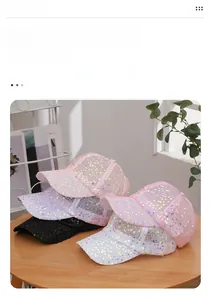 Detail of sequins baseball cap with breathable mesh and sturdy brim for sun protection