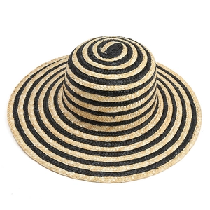 Wide brim sun hat with yellow and black spiral woven straw for outdoor sun protection