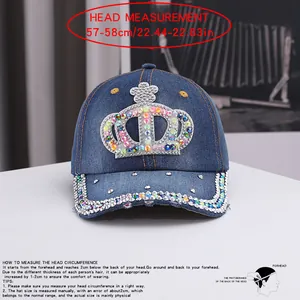 Größentabelle für Jeans Baseballkappe mit Strass-Krone und Kopfumfang Messanleitung