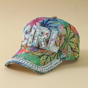 Casquette de baseball à imprimé floral avec perles, strass et lettrage GIRL brodé
