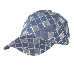 Blue denim baseball cap with silver sequin diamond pattern for sun protection