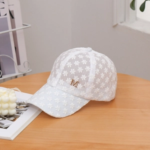 Women Lace Floral Baseball Cap Breathable Mesh Sun Hat With Rhinestone M Letter Logo Summer Outdoor Fashion Snapback Cap