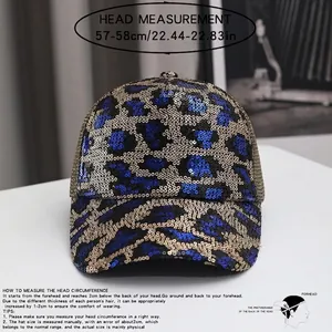 Blue and gold leopard sequin baseball cap for outdoor sun protection with adjustable fit
