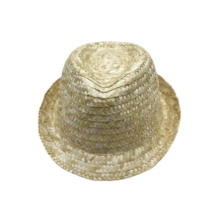 Detailed view of the woven straw texture and classic fedora crown of this sun hat
