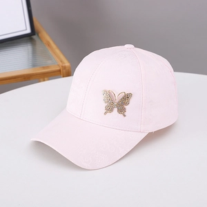 Damen Mode Baseballkappe Jacquard Stoff Strass Schmetterling Dekor Sonnenschutz Schirmmütze Für Outdoor Reisen Alltag
