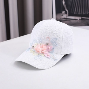 Women Baseball Cap Lace Floral Embroidery 3D Flower Artificial Pearl Rhinestone Elegant Shading Hat For Outdoor Travel Sweet Vacation