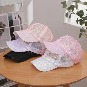 Sparkling sequin mesh baseball cap for women with breathable design in multiple colors
