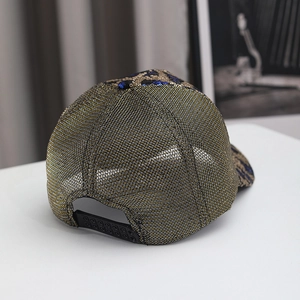 Outdoor leopard print baseball cap with gold blue sequins and adjustable snapback closure