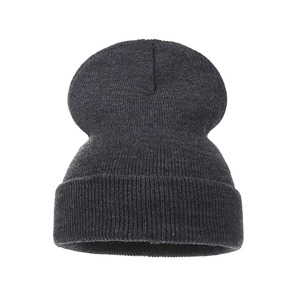Classic dark grey rib-knit beanie hat for men and women featuring a warm folded cuff design
