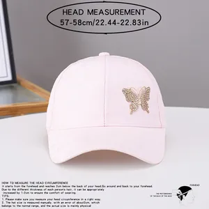 Größentabelle für rosa Baseballkappe mit Kopfumfangsmessung und glitzerndem Diamant-Schmetterling