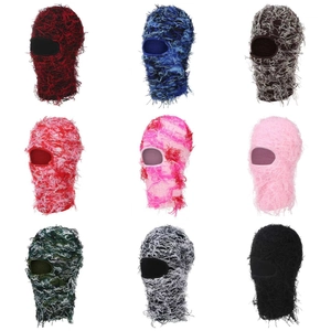 Passe-montagne Décontracté Masque Facial en Tricot Déchiré Chapeau Chaud Streetwear Masque de Ski pour Hommes Femmes Fête en Plein Air