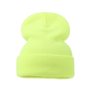 Unisex neon yellow ribbed knit beanie hat for winter outdoor warmth and fashion style