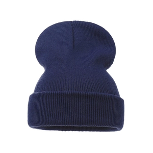 Unisex navy blue knit beanie hat with classic cuffed design for winter outdoor warmth