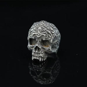 Gothic Skull Ring Stainless Steel Biker Jewelry With Baroque Carved Pattern Vintage Punk Rock Ring For Men Hip Hop Jewelry