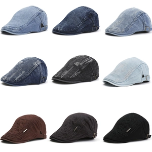 Vintage Distressed Denim Flat Cap Quilted Cotton Newsboy Hat For Men Women Adjustable Retro Ivy Cap Streetwear Accessories