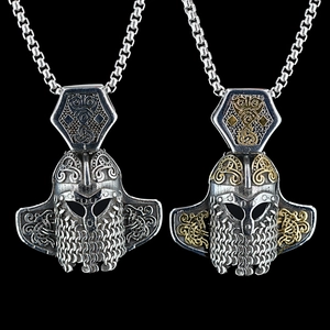 Vintage Viking Warrior Helmet Mask Pendant Necklace Stainless Steel Celtic Knot Design Retro Hip Hop Streetwear Jewelry For Men