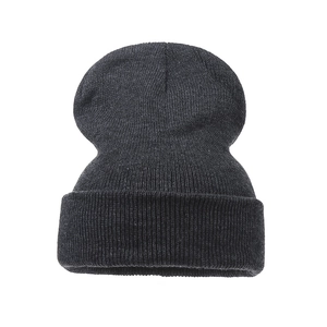 Detailed close-up showing the classic ribbed knit pattern of this dark grey winter beanie