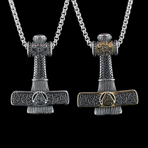 Collier Pendentif Marteau de Thor Viking en Acier Inoxydable Mjölnir Avec Valknut Nœud Celtique Vintage Punk Streetwear Bijoux Homme