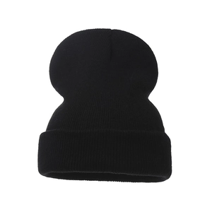 Classic black knitted beanie hat with cuffed brim for outdoor winter warmth