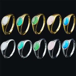Anello Sigillo in Acciaio Inossidabile con Gemma Artificiale Ovale Retrò Minimalista Lucidato Gioielli alla Moda per Uomo Donna