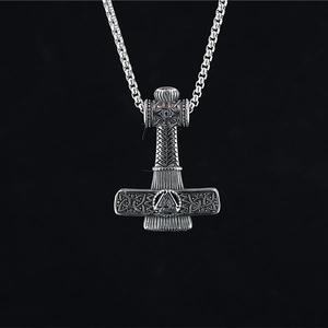 Pendentif Marteau de Thor en acier inoxydable avec symbole Valknut et motifs celtiques
